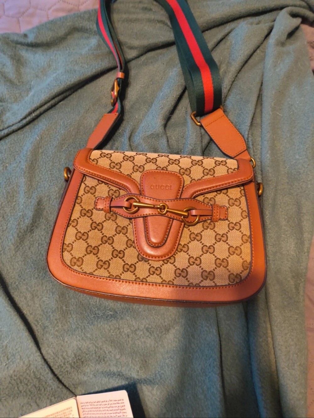Gucci Brown/Beige GG Canvas Saddle Crossbody Bag with Web Strap